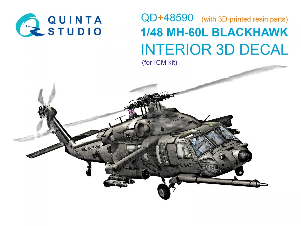 Quinta Studio QD+48590 MH-60L Blackhawk 3D-Printed &amp; coloured Interior on decal paper (ICM) (with 3D-printed resin parts) 1/48
