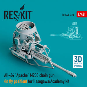 RESKIT RSU48-0323 AH-64 &amp;quot;APACHE&amp;quot; M230 CHAIN GUN (IN FLY POSITION) FOR HASEGAWA/ACADEMY KIT (3D PRINTED) 1/48