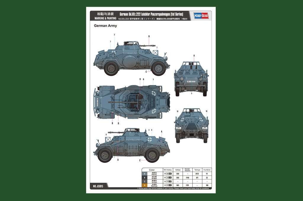 Hobby Boss 83815 German Sd.Kfz.222 Leichter Panzerspahwagen (1st Series) 1/35 – Bild 2