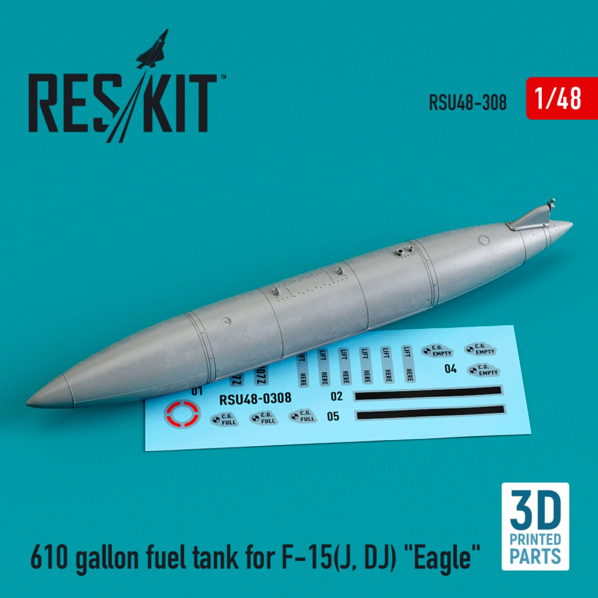 RESKIT RSU48-0308 610 GALLON FUEL TANK FOR F-15(J, DJ) "EAGLE" (3D PRINTED) 1/48