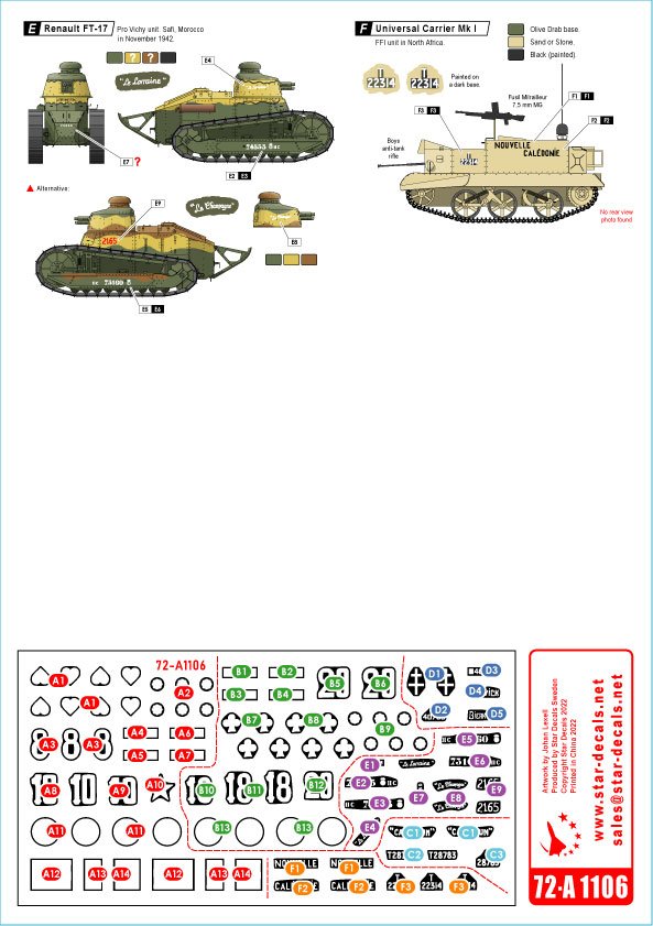 Star Decals 72-A1106 French Fighting Vehicles in Africa # 1 Vichy France and the FFL - Forces Francaises Libres 1/72 – image 2