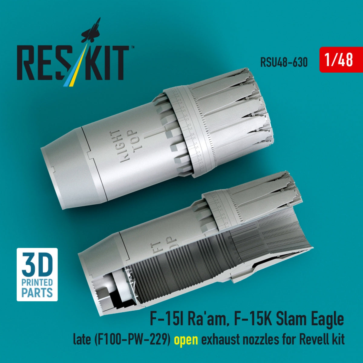 RESKIT RSU48-0630 F‑15I Ra'am, F‑15K Slam Eagle late (F100-PW-229) open exhaust nozzles for Revell kit (3D Printed) 1/48
