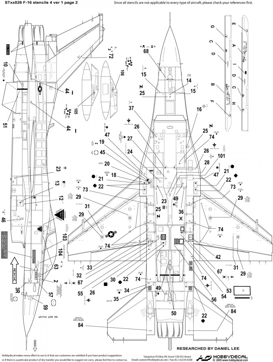 HobbyDecal ST32026V1 F-16 Stencils 4 ver 1 for 1/32 Academy kit – immagine 2