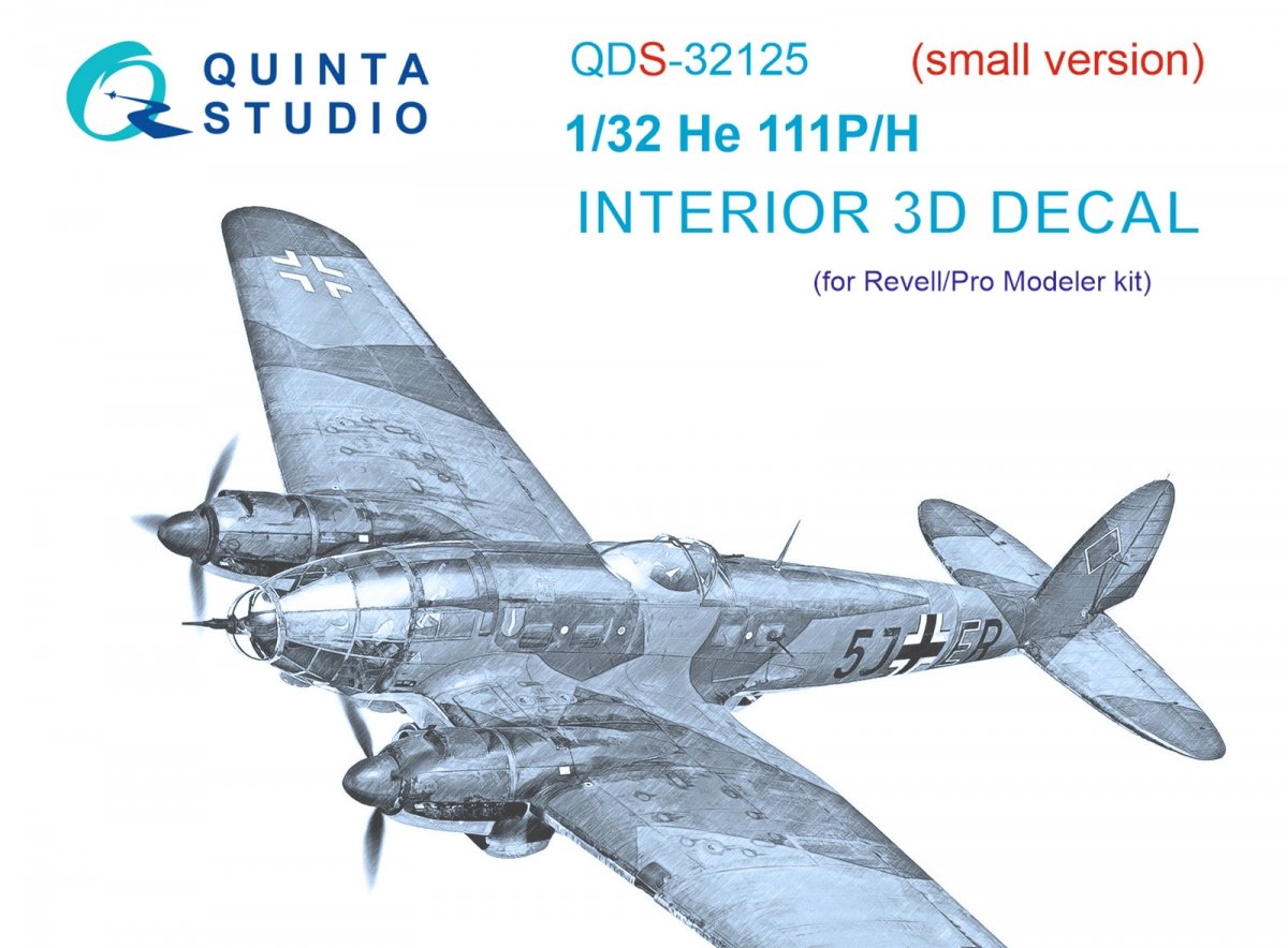 Quinta Studio QDS-32125 He 111 P/H 3D-Printed &amp;amp; coloured Interior on decal paper (Revell/ProModeler) (small version) 1/32