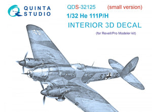 Quinta Studio QDS-32125 He 111 P/H 3D-Printed &amp;amp; coloured Interior on decal paper (Revell/ProModeler) (small version) 1/32