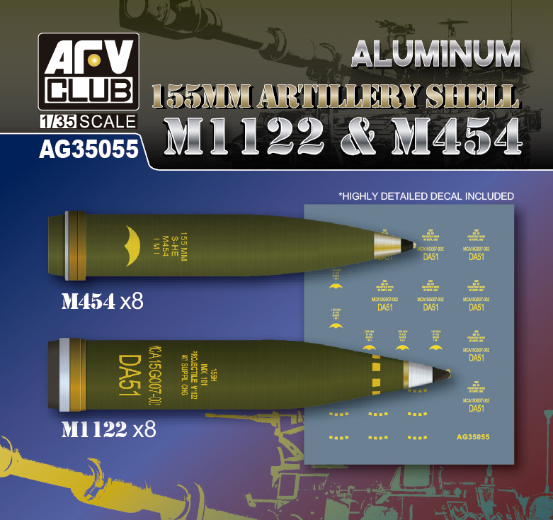 Obus d&amp;#39;artillerie en aluminium de 155 mm AFV Club AG35055 M1122 et M454 au 1/35