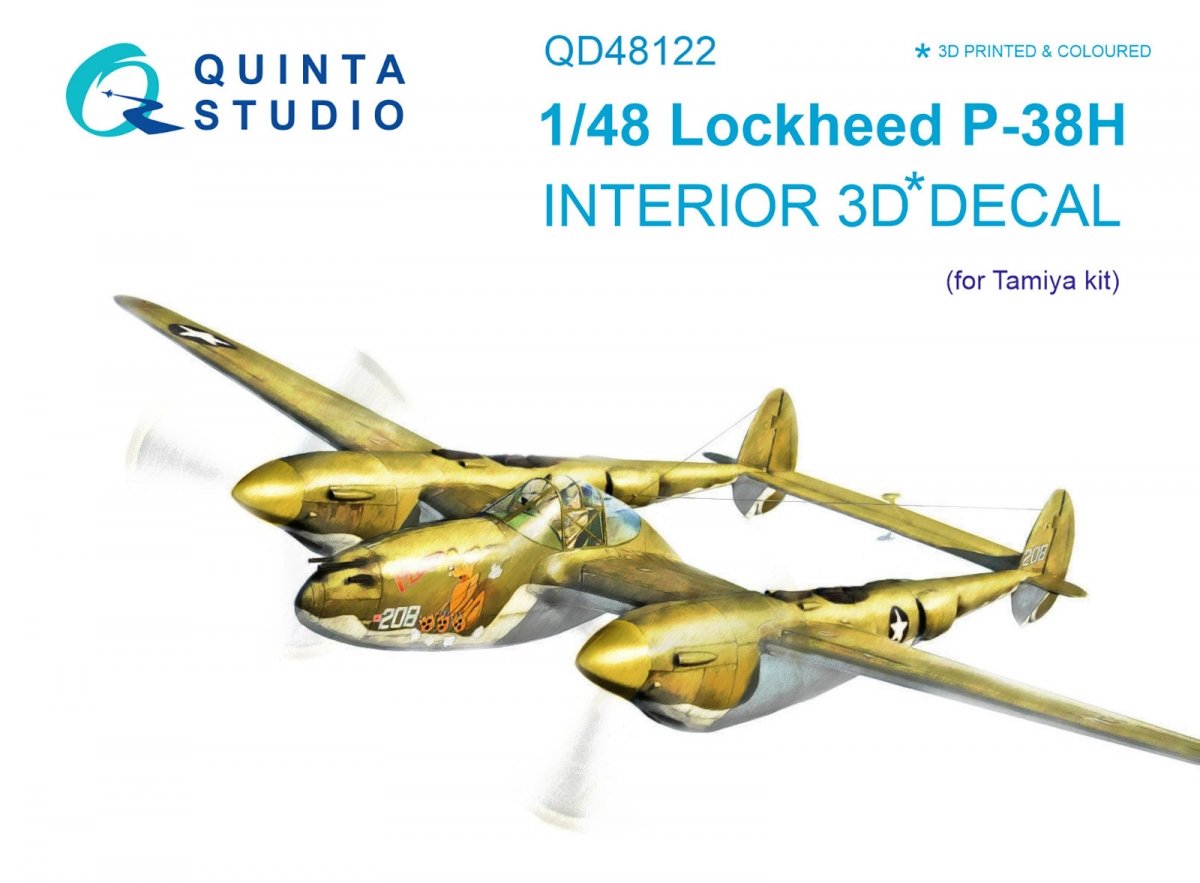 Intérieur imprimé en 3D et coloré sur papier décalcomanie Quinta Studio QD48122 P-38H (pour maquette Tamiya) 1/48