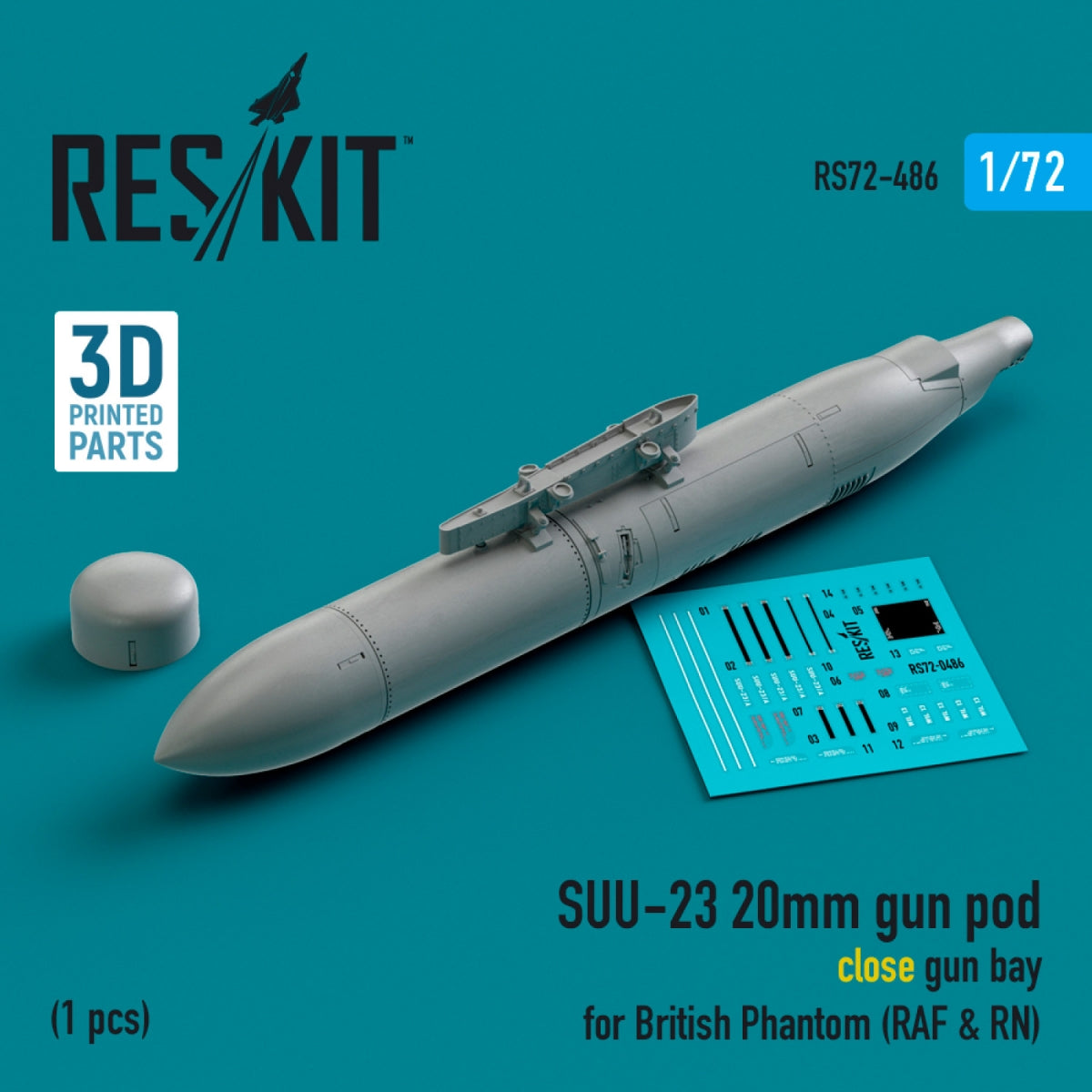 RESKIT RS72-0486 SUU-23 20mm gun pod (close gun bay) for British Phantom (RAF &amp;amp; RN) (1 pcs) (3D Printed) 1/72 – imagen 2