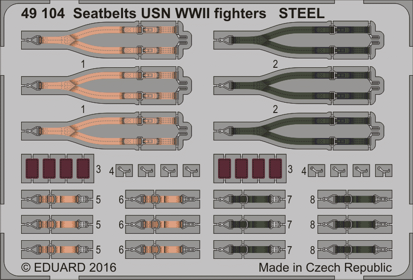 Ceintures de sécurité Eduard 49104 pour avions de chasse de l&amp;#39;US Navy (Seconde Guerre mondiale), acier, échelle 1/48