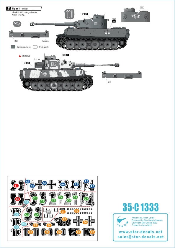 Star Decals 35-C1333 Tiger I. sPzAbt 502 n° 1. Tigres de première génération (1942-43). Échelle 1/35 – image 3