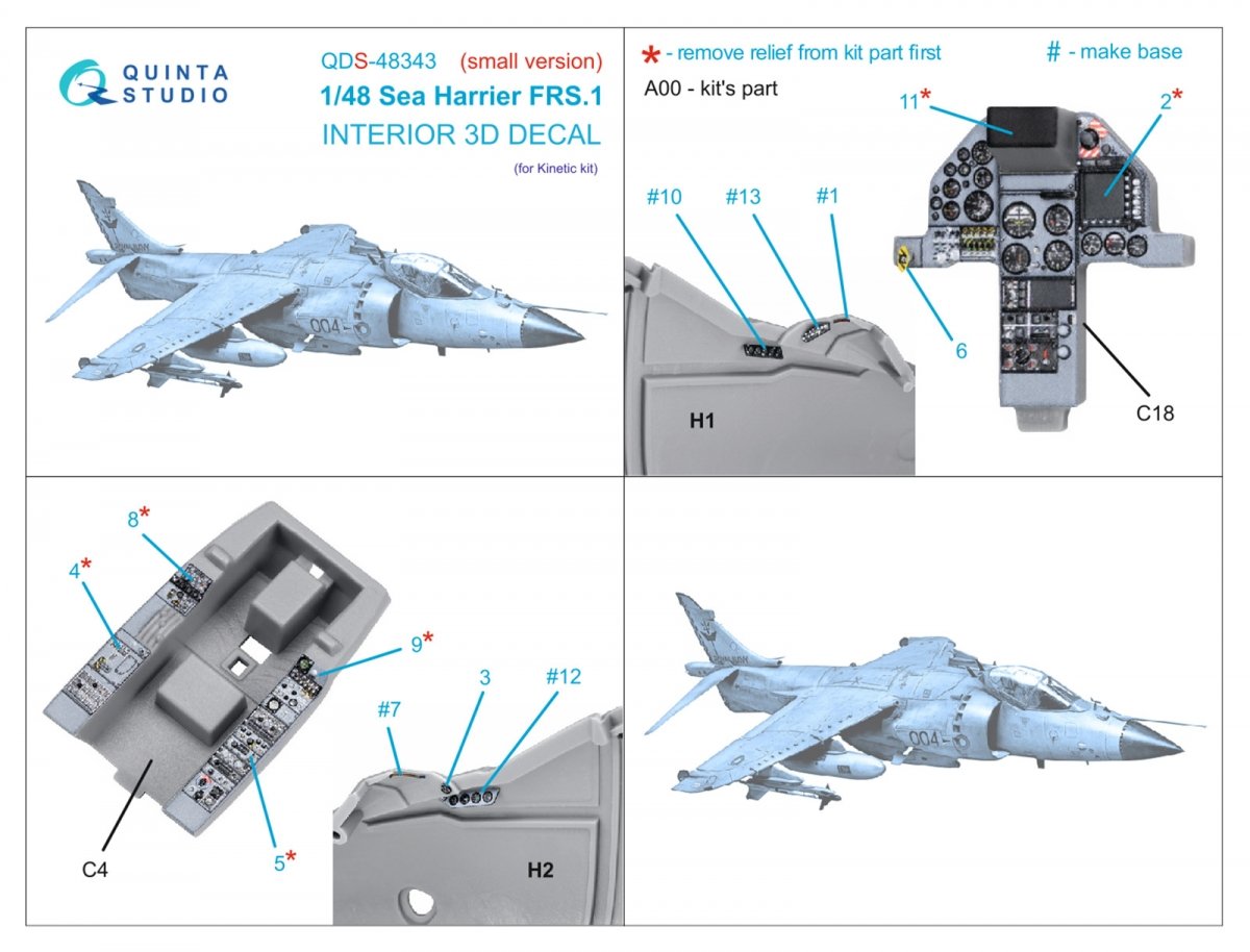 Quinta Studio QDS-48343 Sea Harrier FRS.1 3D-Printed &amp;amp; coloured Interior on decal paper (Kinetic) (Small version) 1/48 – immagine 2