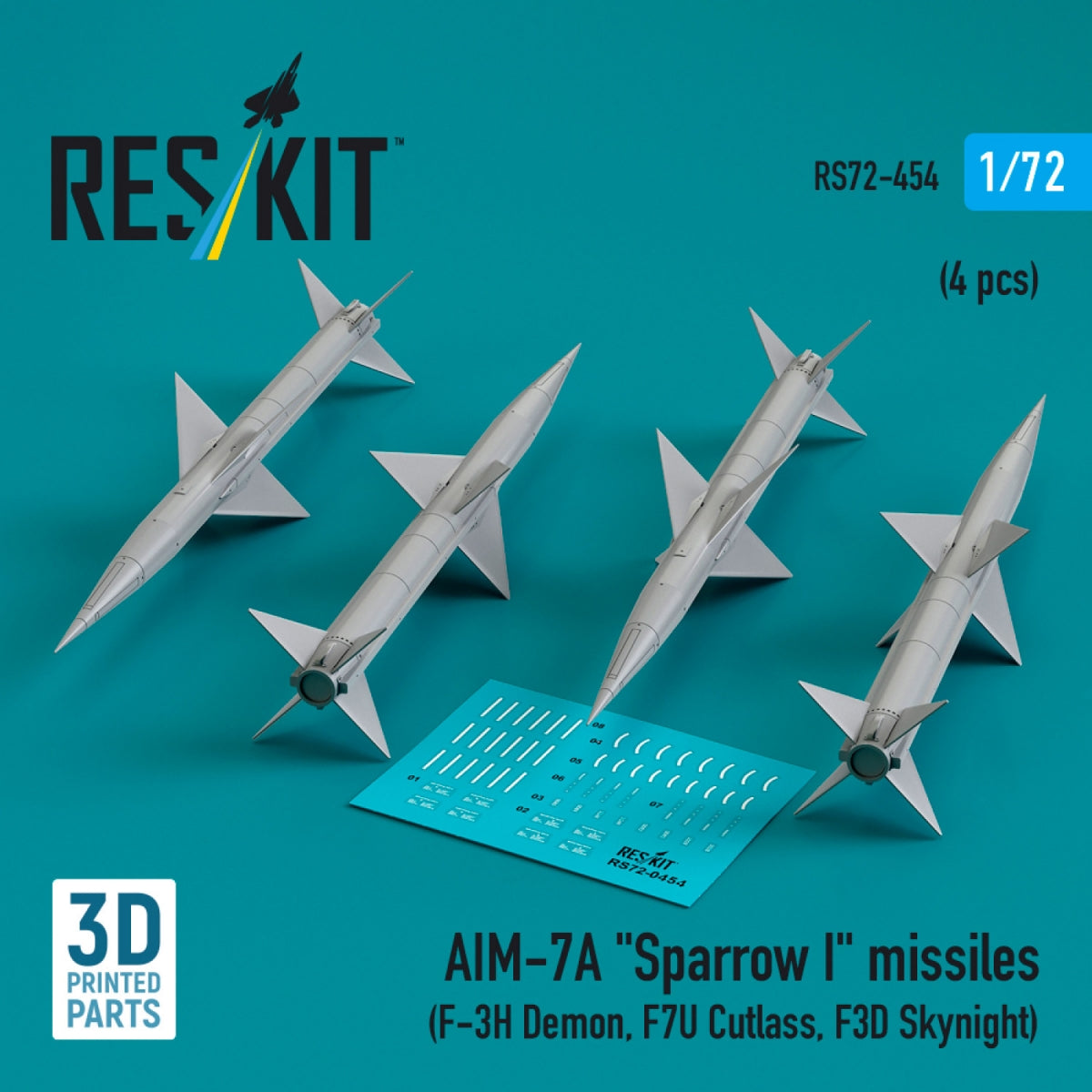 RESKIT RS72-0454 AIM-7A &amp;quot;Sparrow I&amp;quot; missiles (4 pcs) (3D Printed) 1/72