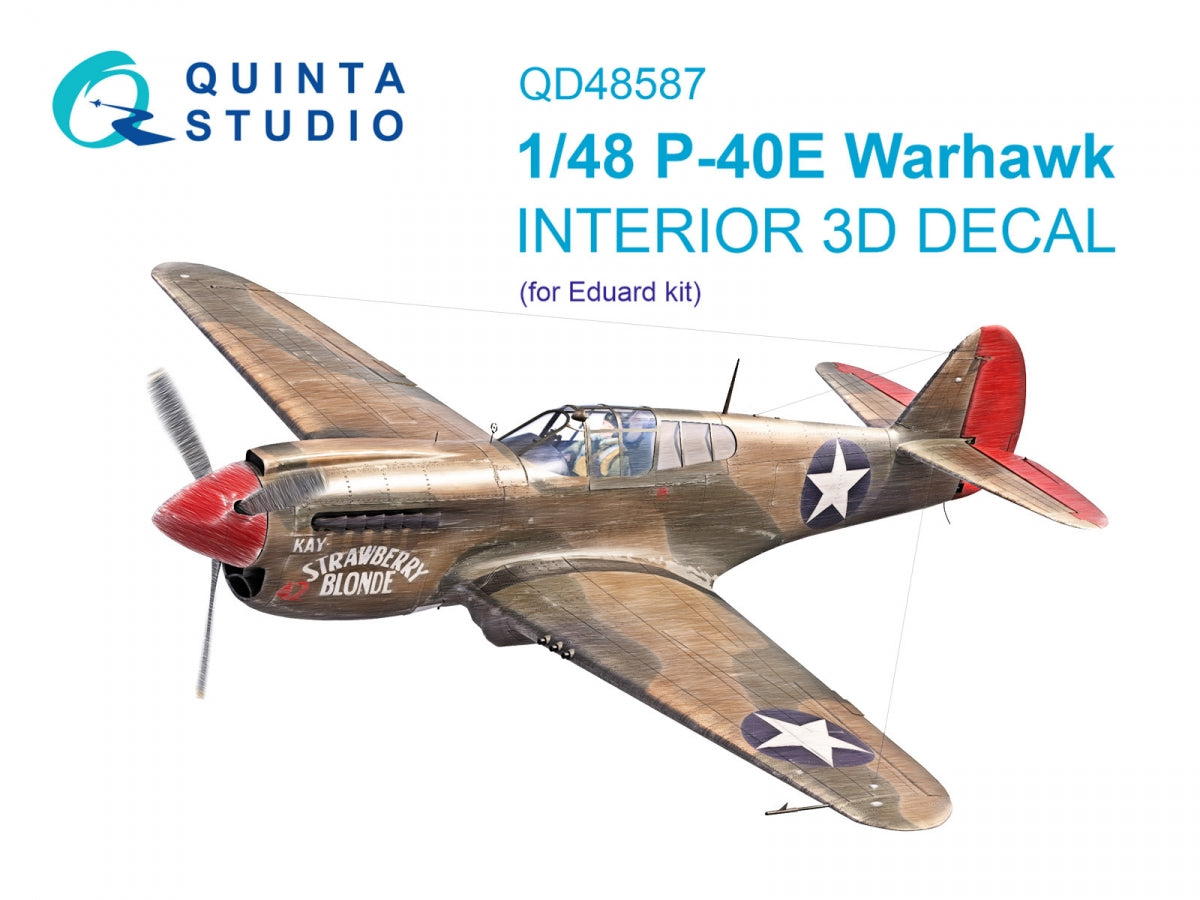 Quinta Studio QD48587 P-40E Warhawk 3D-Printed &amp;amp; coloured Interior on decal paper (Eduard) 1/48