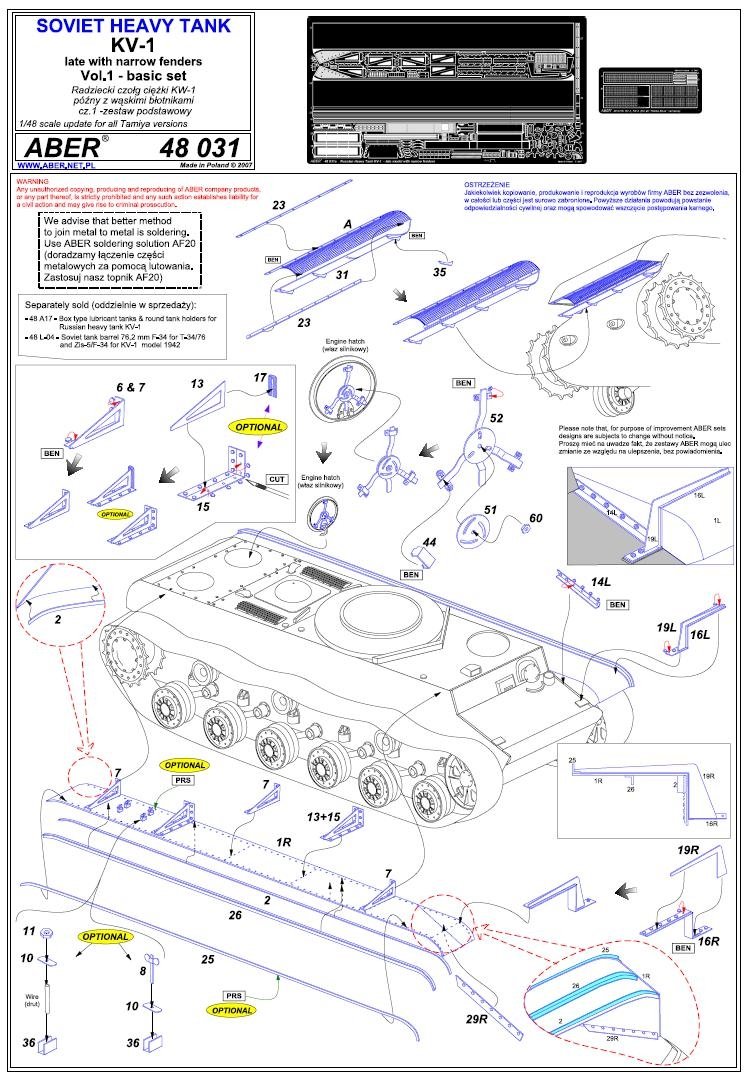 Aber 48031 Czołg KW 1 późny z wąskimi błotnikami Tamiya 1/48 – imagen 3
