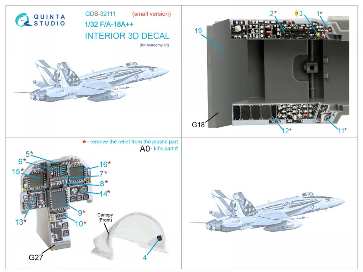 Quinta Studio QDS-32111 F/A-18A++ 3D-Printed &amp;amp; coloured Interior on decal paper (Academy) (Small version) 1/32 – Bild 5