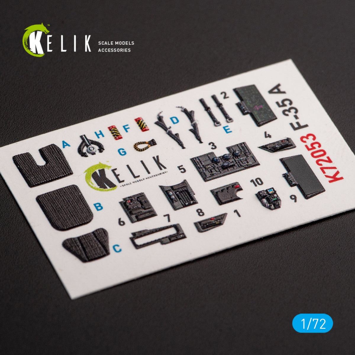 Décalcomanies 3D intérieures KELIK K72053 pour maquette Tamiya au 1/72