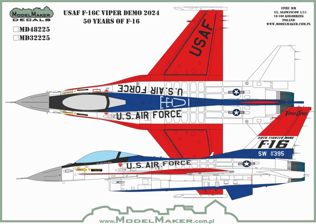 Décalcomanies ModelMaker MD48225 USAF F-16C Viper Démo 2024 50 ans du F-16 MASQUES SET MD48225 USAF F-16C Viper Démo 2024 50 ans du F-16 MASQUES SET 1/48
