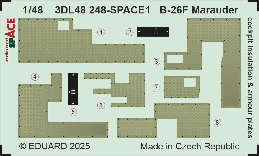 Eduard 3DL48248 B-26F Marauder cockpit insulation &amp; armour plates SPACE ICM 1/48