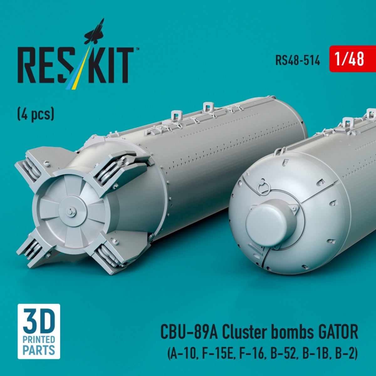 RESKIT RS48-0514 Bombes à fragmentation CBU-89A GATOR (4 pièces) (Impression 3D) 1/48 – image 3