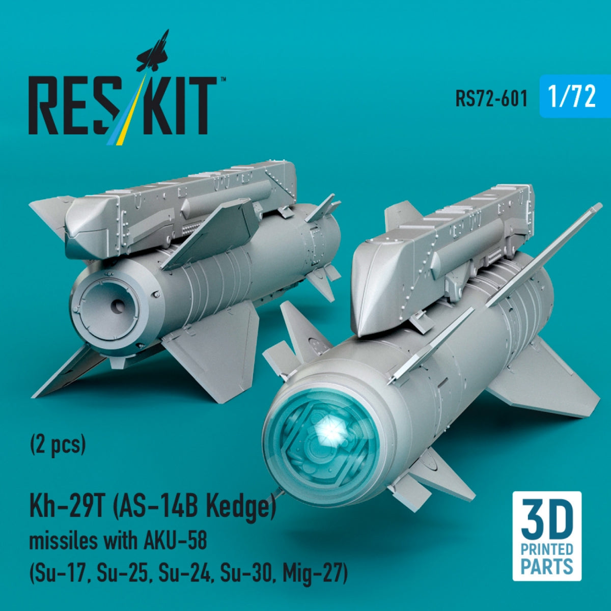 RESKIT RS72-0601 Kh-29T (AS-14B Kedge) missiles with AKU-58 (2 pcs) Su-17, Su-25,Su-24, Su-30, Mig-27 (3D Printed) 1/72