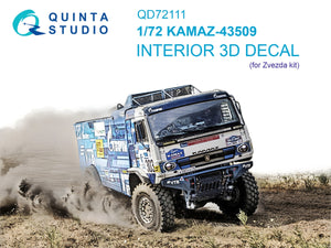 Quinta Studio QD72111 KAMAZ-43509 3D-Printed &amp;amp; coloured Interior on decal paper (Zvezda) 1/72
