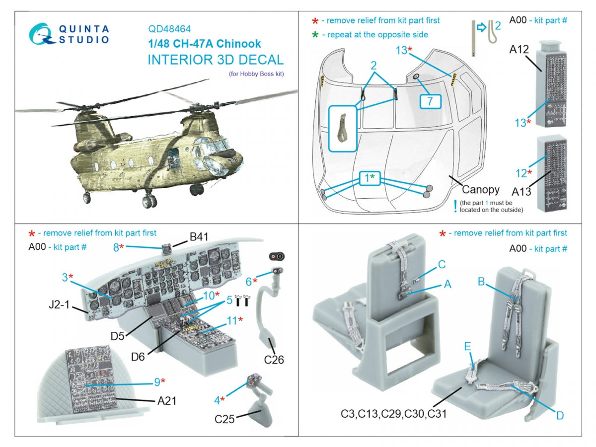 Quinta Studio QD48464 CH-47A 3D-Printed coloured Interior on decal paper (HobbyBoss) 1/48 – Bild 7