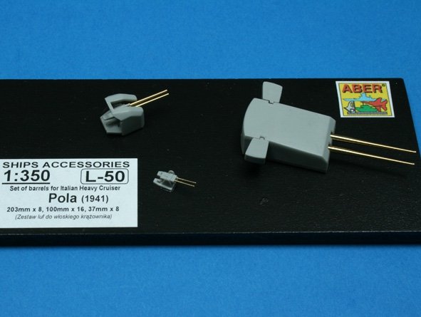Aber 350L-50 Set of barrels 203mm x 8; 100mm x 16, 37mm x 8 for Italian Navy Pola class heavy crusies 1/350 – imagen 3