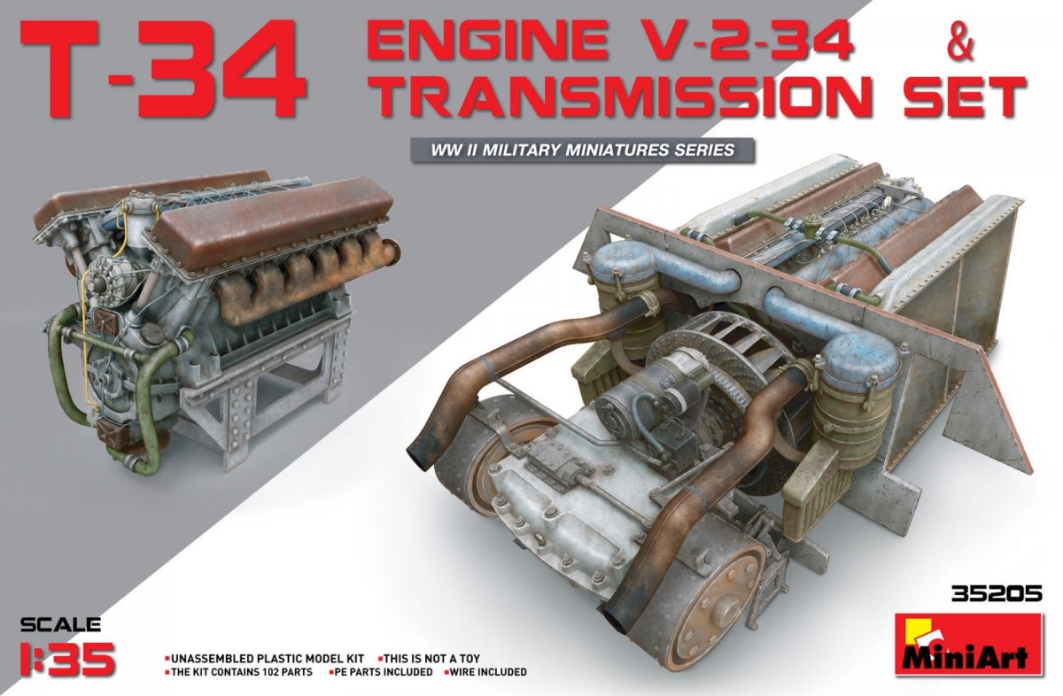 Miniart 35205 T-34 Engine V-2-34 &amp;amp; TRANSMISSION SET 1/35