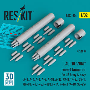 RESKIT RS32-0534 LAU-10 "ZUNI" rocket launcher for US Army &amp; Navy (2 pcs) (A-1, A-4, A-6, A-7, A-10, A-37, AV-8, TF-9J, OV-1, OV-10, F-4, F-5, F-100, F-14, F-16, F/A-18, Su-25) (3D Printed) 1/32