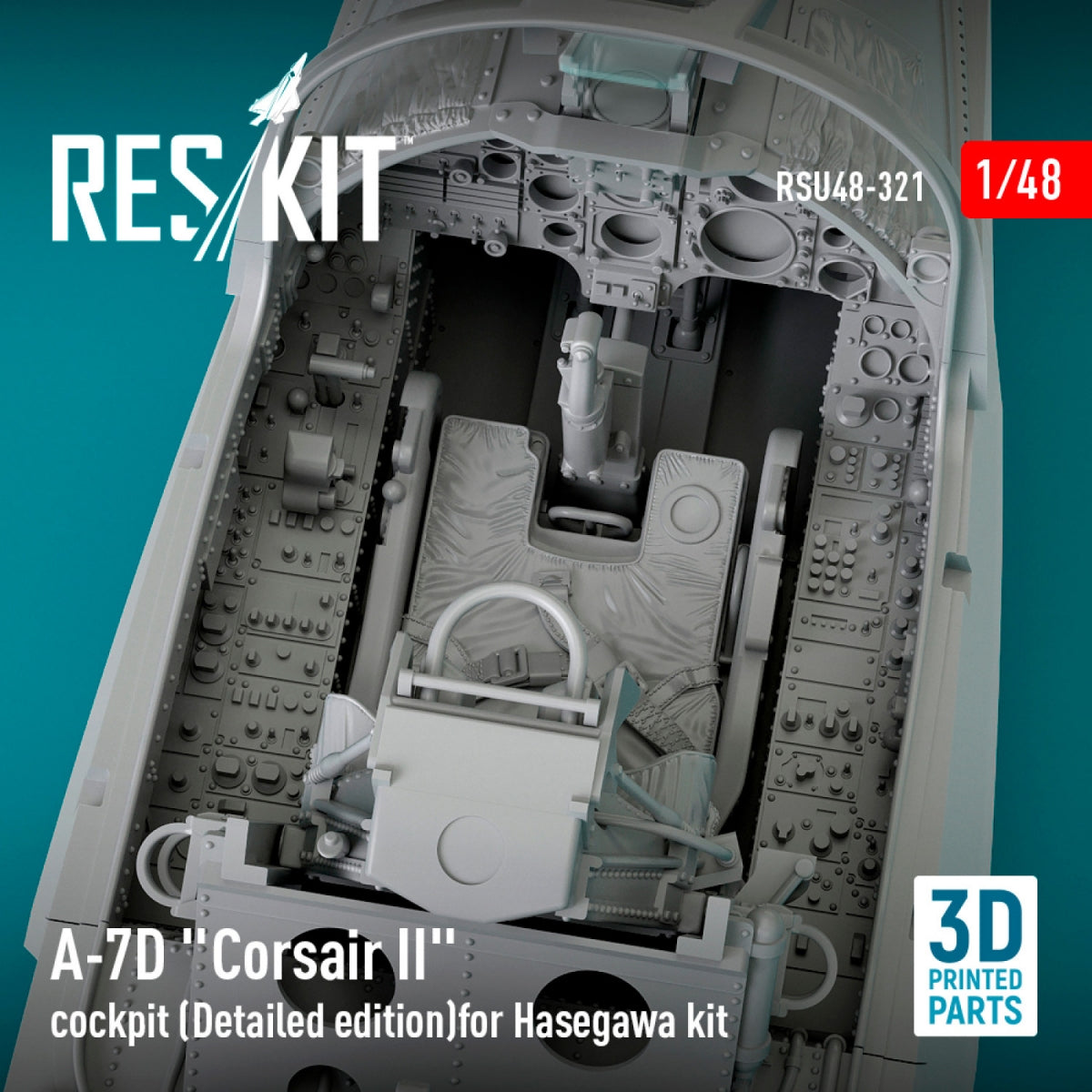 RESKIT RSU48-0321 A-7D "Corsair II" cockpit (Detailed edition) for Hasegawa kit (3D Printed) 1/48