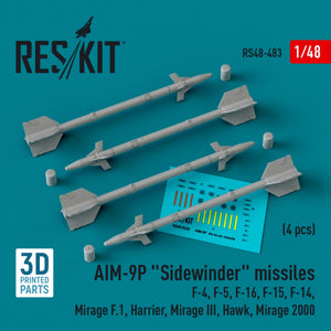 RESKIT RS48-0483 AIM-9P &amp;quot;Sidewinder&amp;quot; missiles (4 pcs) (3D Printed) 1/48