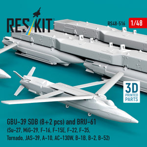 RESKIT RS48-0516 GBU-39 SDB (8 pcs) and BRU-61 (2 pcs) (Su-27, MiG-29, F-16, F-15E, F-22, F-35, Tornado, JAS-39, A-10, AC-130W, B-1B, B-2, B-52) (3D Printed) 1/48