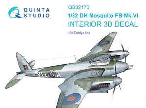 Intérieur imprimé en 3D et coloré sur papier décalcomanie Quinta Studio QD32170 DH Mosquito FB Mk.VI (Tamiya) 1/32