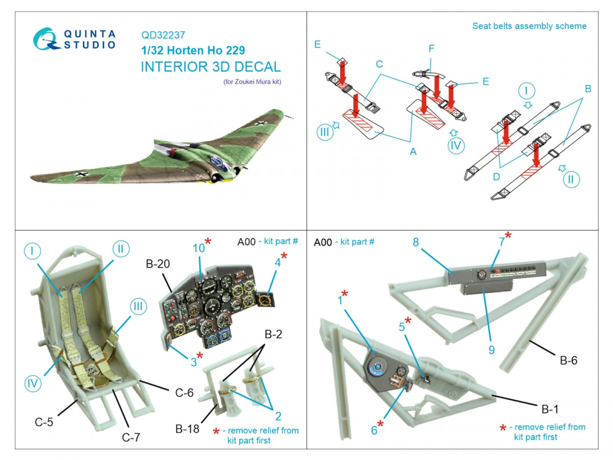 Quinta Studio QD32237 Horten Ho 229 3D-Printed coloured Interior on decal paper (Zoukei Mura) 1/32 – immagine 10