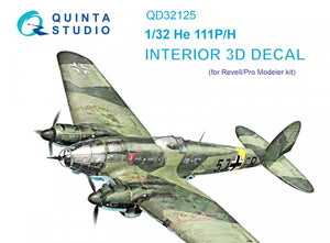 Quinta Studio QD32125 He 111 P/H 3D-Printed &amp;amp; colored Interior on decal paper (Revell/ProModeler) 1/32