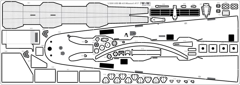 Pontos 23003F1 USS BB-63 Missouri 1945 Detail Up Set (20B Deck Blue stained wooden deck) 1/200 – zdjęcie 23