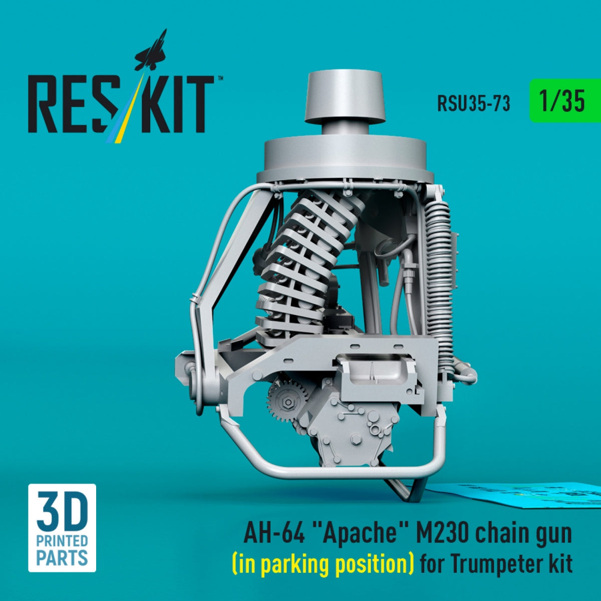 RESKIT RSU35-0073 AH-64 &amp;quot;Apache&amp;quot; M230 chain gun (in parking position) for Trumpeter kit (3D Printed) 1/35 – immagine 3