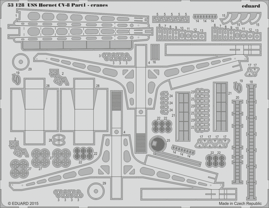 Eduard 53128 USS Hornet CV-8 partie 1 - grues MERIT 1/200