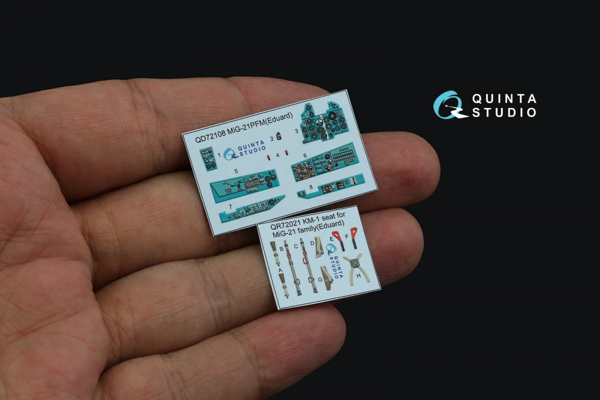 Quinta Studio QD72108 MiG-21PFM Emerald panels 3D-Printed &amp;amp; coloured Interior on decal paper (Eduard) 1/72 – immagine 4