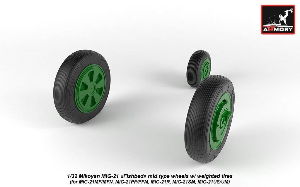 Armory Models AW32010 Mikoyan MiG-21 Fishbed wheels w/ weighted tires, mid 1/32 – immagine 5
