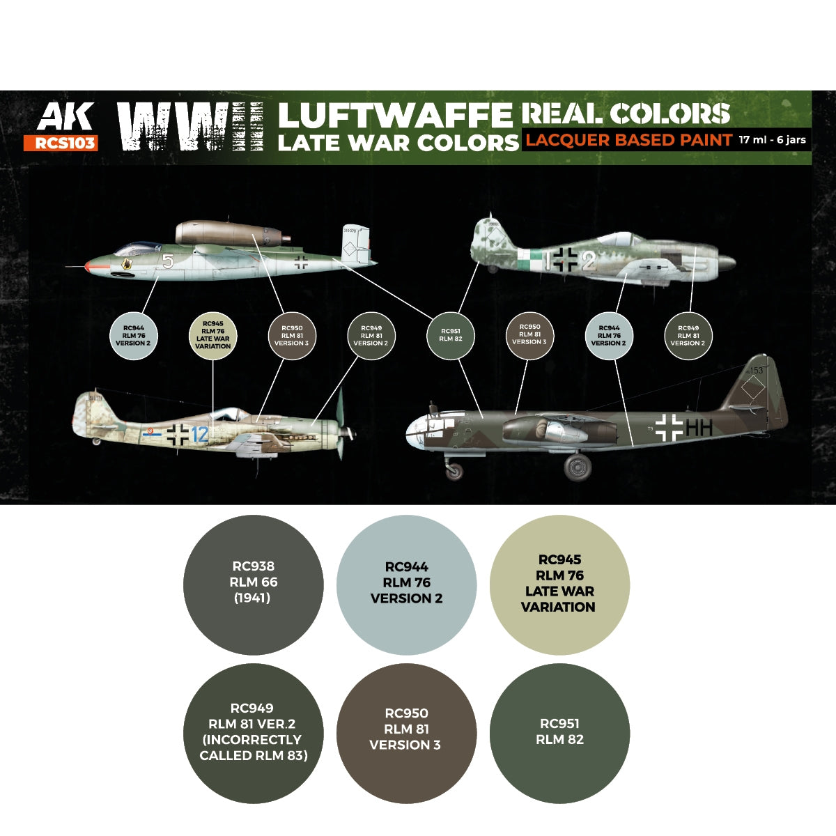 AK Interactive RCS103 WWII Luftwaffe Late War Colors 6x17ml – imagen 2