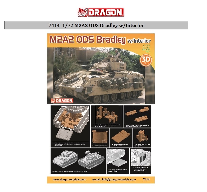 Dragon 7414 M2A2 ODS Bradley w/Interior 1/72 – immagine 2