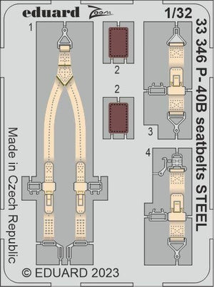 Ceintures de sécurité Eduard 33346 P-40B en acier, Great Wall Hobby, échelle 1/32