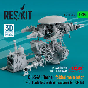 RESKIT RSU35-0045 CH-54A &amp;quot;TARHE&amp;quot; FOLDED MAIN ROTOR WITH BLADE FOLD RESTRAINT SYSTEMS FOR ICM KIT (3D PRINTED) 1/35 – immagine 2