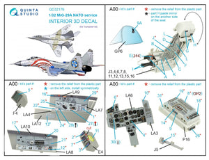 Quinta Studio QD32176 MiG-29A NATO service 3D-Printed &amp;amp; coloured Interior on decal paper (Trumpeter) 1/32 – immagine 8