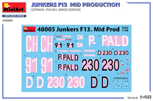 MiniArt 48005 Junkers F13. Mid Prod. German, Polish, Swiss Service 1/48 – immagine 2