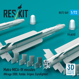 RESKIT RS72-0549 Matra MICA-IR missiles (4 pcs) (3D Printed) 1/72
