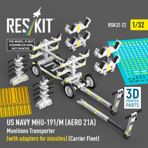 RESKIT RSK32-0022 US NAVY MHU-191/M (AERO 21A) Munitions Transporter (with adapters for bombs) (Carrier Fleet) (3D Printed model kit) 1/32 – image 2