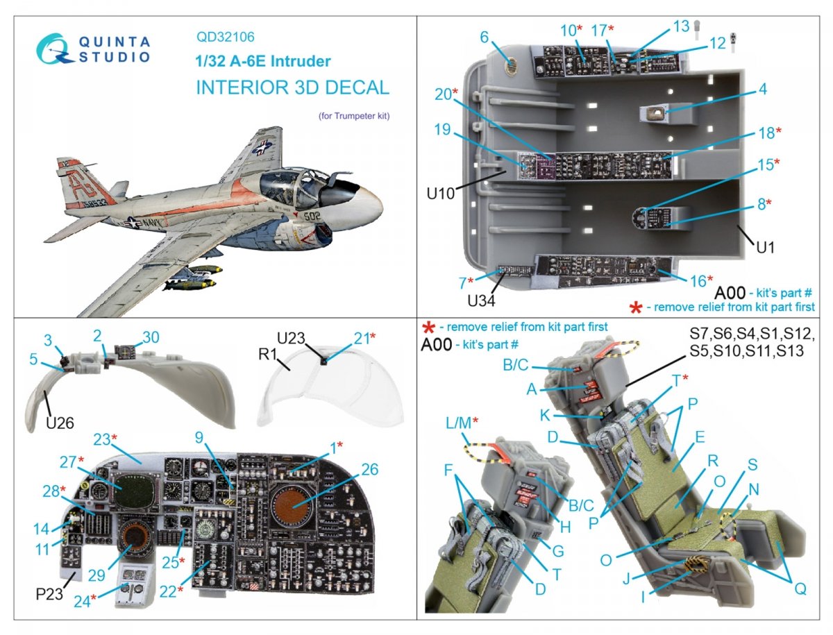 Quinta Studio QD32106 A-6E Intruder 3D-Printed &amp;amp; coloured Interior on decal paper (Trumpeter) 1/32 – immagine 7