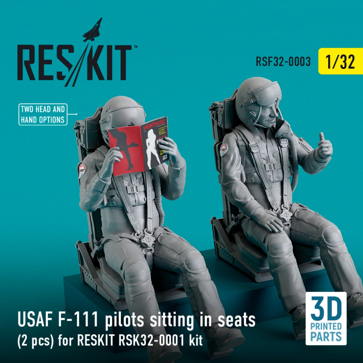 RESKIT RSF32-0003 USAF F-111 PILOTS SITTING IN SEATS (2 PCS) FOR RESKIT RSK32-0001 KIT (3D PRINTED) 1/32 – immagine 2